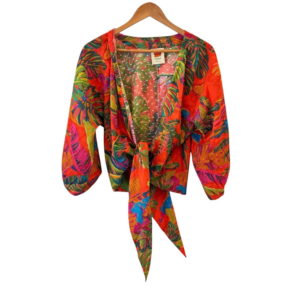 Farm Rio Urban Jungle Tie Front Kimono Top Womens M Tropical Resort Beach